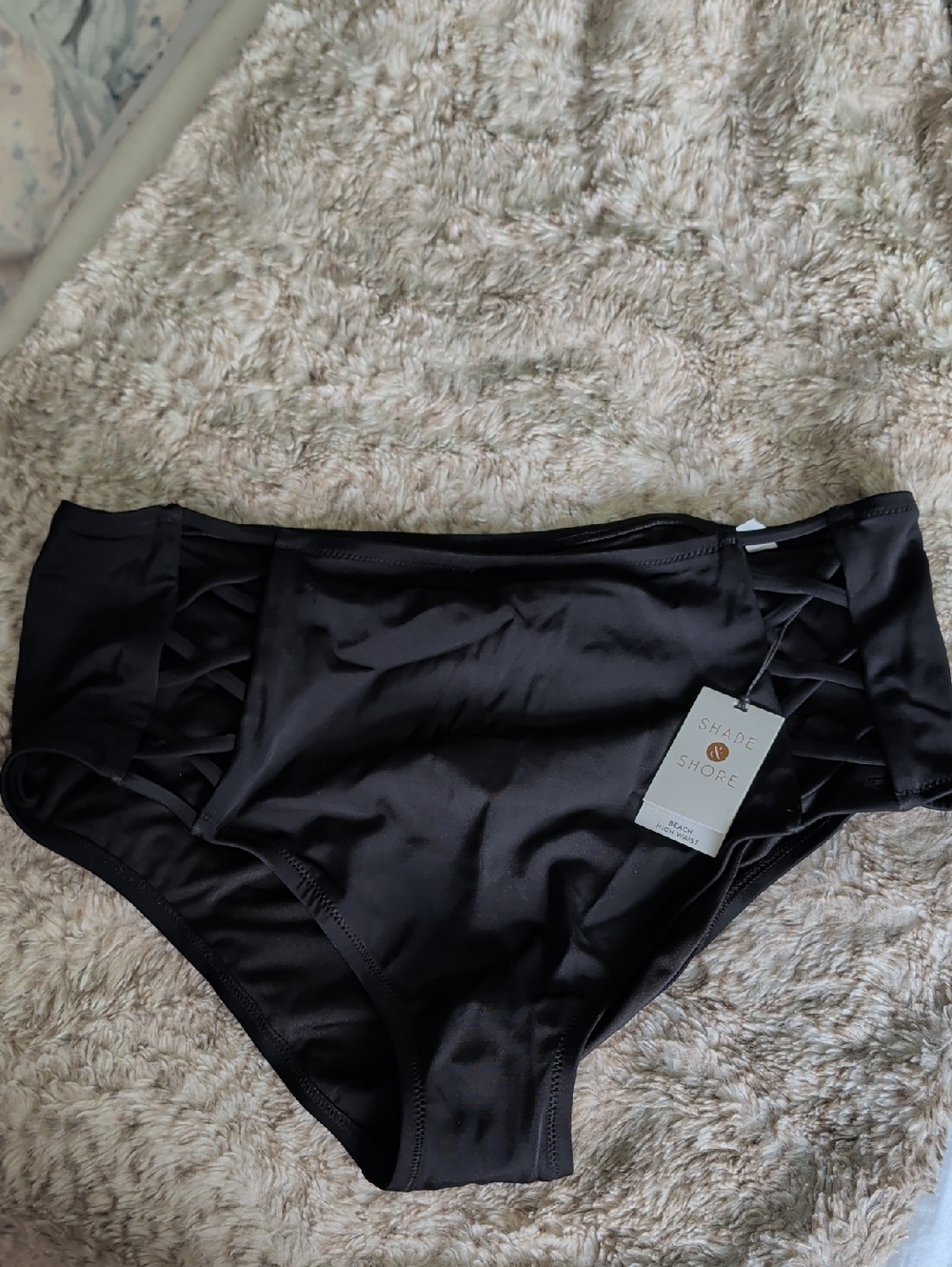 Shade & Shore Black High-Waist Bikini Brief with Side Lattice